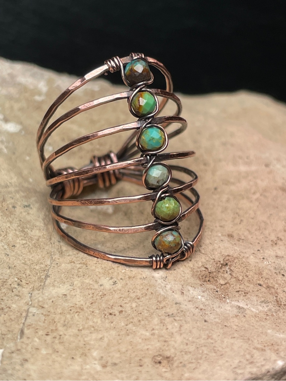 Handcrafted Copper Ring with Turquoise Gemstones - Enchanted
